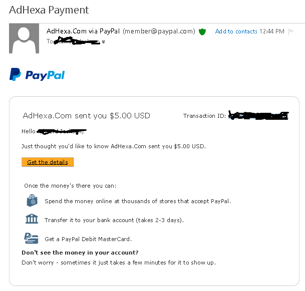 adhexa payment proof