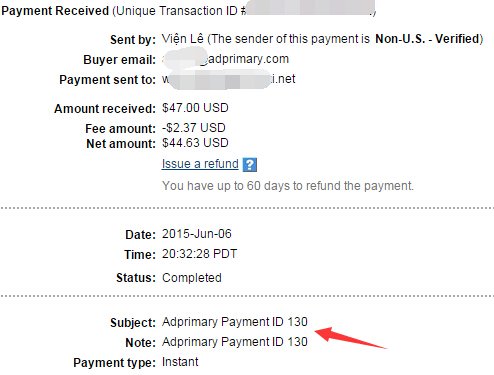 Adprimary payment proog