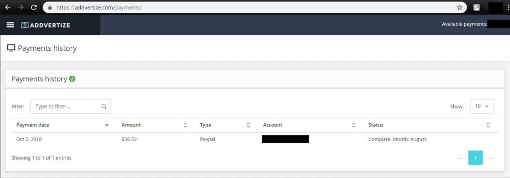 addvertize payment proof